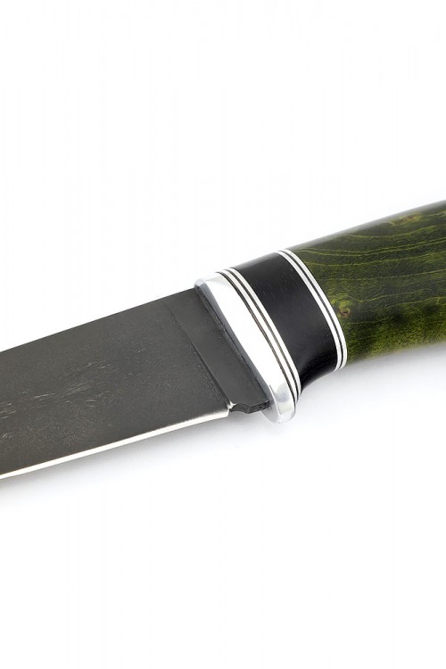 Нож Заяц сталь булат рукоять черный граб карельская береза зеленая 