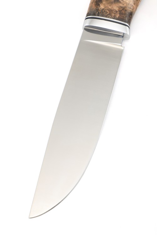 Нож Лесник сталь К340 рукоять кап клена коричневый, формованные ножны  Нож Лесник сталь К340 рукоять кап клена коричневый, формованные ножны