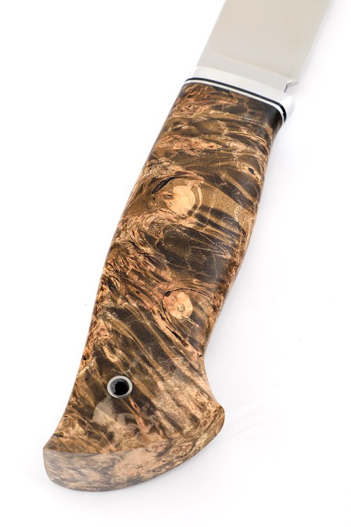 Нож Лесник сталь К340 рукоять кап клена коричневый, формованные ножны  Нож Лесник сталь К340 рукоять кап клена коричневый, формованные ножны