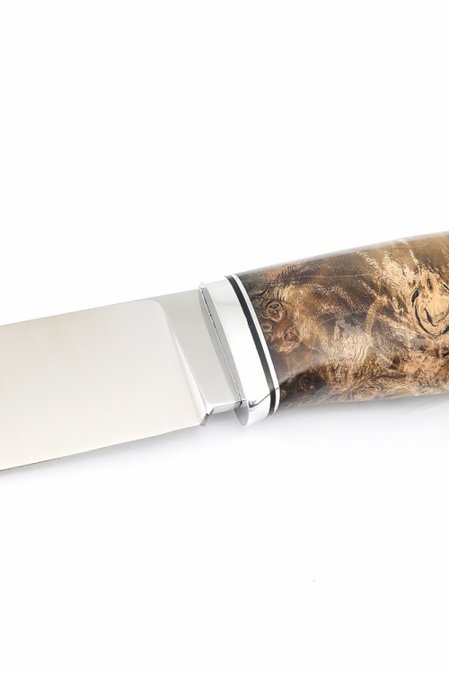 Нож Лесник сталь К340 рукоять кап клена коричневый, формованные ножны  Нож Лесник сталь К340 рукоять кап клена коричневый, формованные ножны