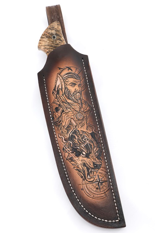 Нож Лесник сталь К340 рукоять кап клена коричневый, формованные ножны  Нож Лесник сталь К340 рукоять кап клена коричневый, формованные ножны