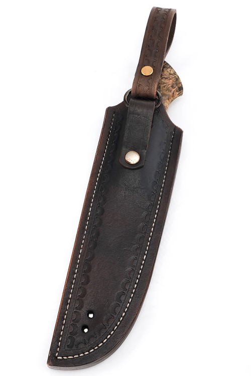 Нож Лесник сталь К340 рукоять кап клена коричневый, формованные ножны  Нож Лесник сталь К340 рукоять кап клена коричневый, формованные ножны
