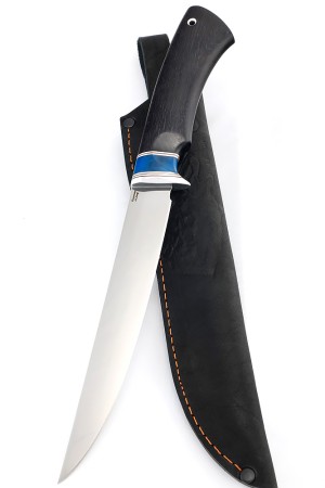 Нож Филейный средний сталь кованая Х12МФ рукоять вставка акрил синий, черный граб