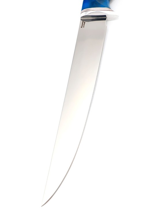 Нож Филейный средний сталь кованая Х12МФ рукоять вставка акрил синий, черный граб 