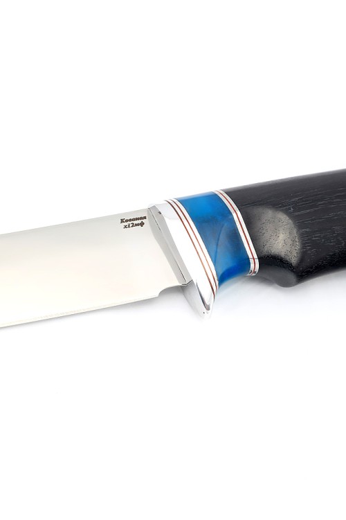 Нож Филейный средний сталь кованая Х12МФ рукоять вставка акрил синий, черный граб 