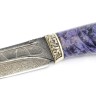 Нож Стрела дамаск долы-камень рукоять мельхиор, кап клена фиолетовый 