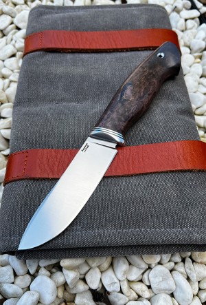 Нож Грибник сталь кованая х12мф рукоять стабилизированая карельская береза коричневая