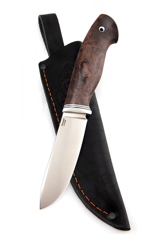 Нож Грибник сталь кованая х12мф рукоять стабилизированая карельская береза коричневая 