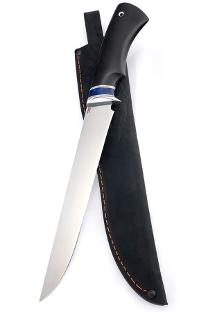 Нож Филейный большой сталь кованая Х12МФ рукоять вставка акрил синий, черный граб