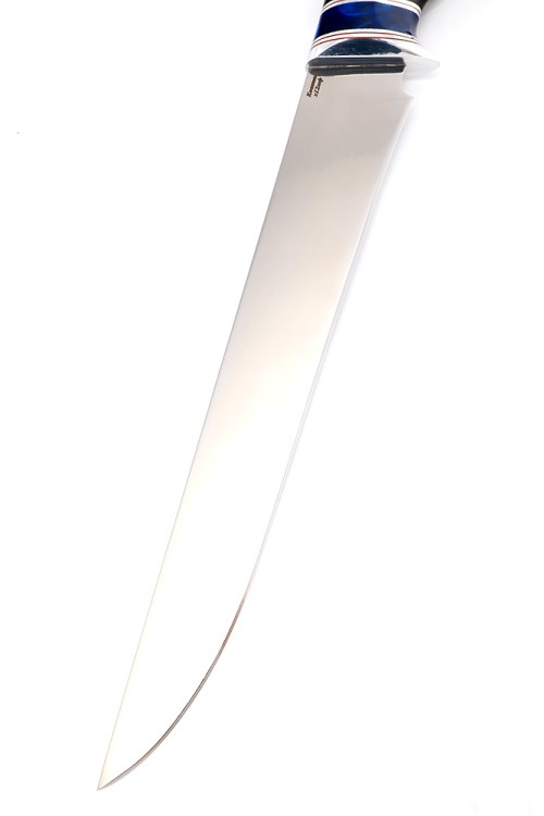 Нож Филейный большой сталь кованая Х12МФ рукоять вставка акрил синий, черный граб 