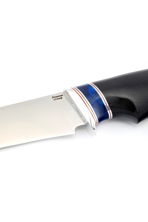 Нож Филейный большой сталь кованая Х12МФ рукоять вставка акрил синий, черный граб 
