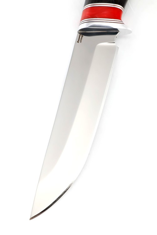 Нож Хантер сталь кованая Х12МФ рукоять вставка акрил красный, черный граб 