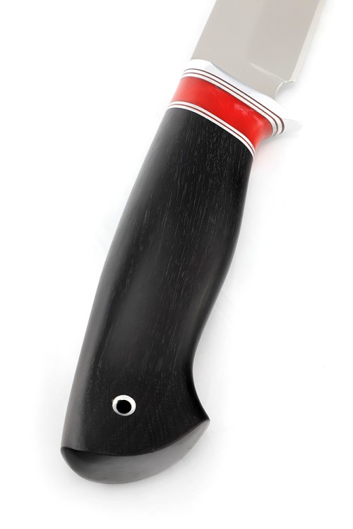 Нож Хантер сталь кованая Х12МФ рукоять вставка акрил красный, черный граб 