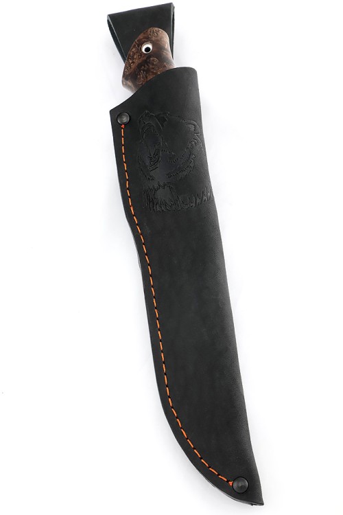 Нож Разделочный сталь дамаск нержавеющий, фигурные долы, рукоять кап клена коричневый 