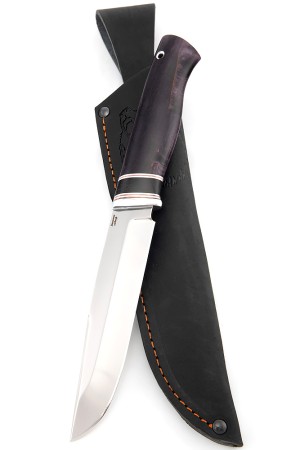 Нож Носорог сталь кованая Х12МФ рукоять вставка черный граб, карельская береза фиолетовая