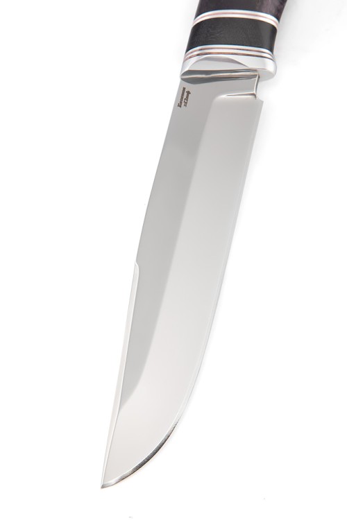 Нож Носорог сталь кованая Х12МФ рукоять вставка черный граб, карельская береза фиолетовая 