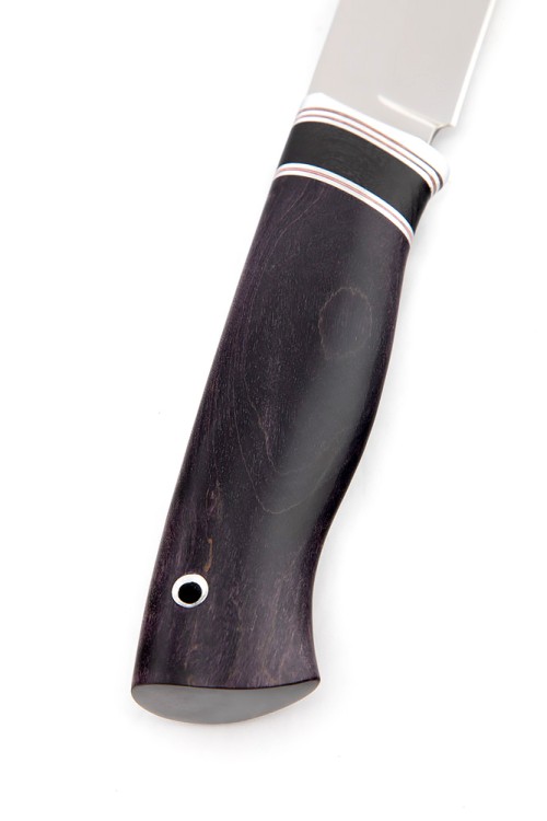 Нож Носорог сталь кованая Х12МФ рукоять вставка черный граб, карельская береза фиолетовая 