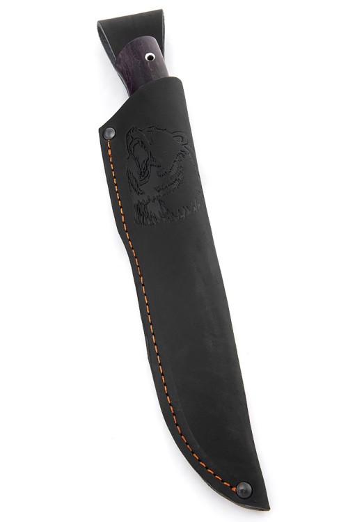 Нож Носорог сталь кованая Х12МФ рукоять вставка черный граб, карельская береза фиолетовая 