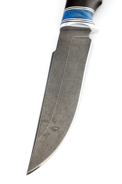 Нож Щучий сталь ХВ5 рукоять вставка карельская береза синяя, черный граб 