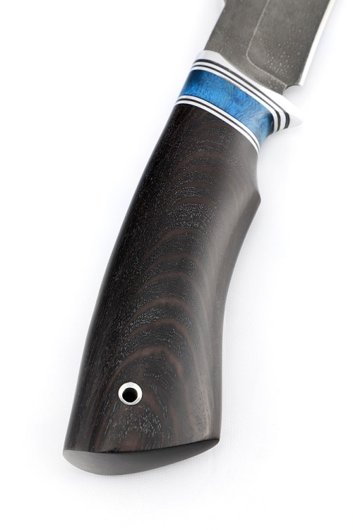 Нож Щучий сталь ХВ5 рукоять вставка карельская береза синяя, черный граб 