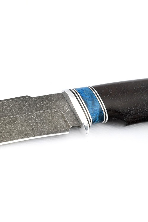 Нож Щучий сталь ХВ5 рукоять вставка карельская береза синяя, черный граб 