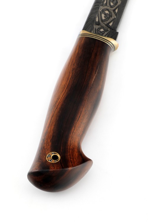 Нож Гарпун сталь дамаск торцевой, рукоять нейзельбер, железное дерево, ФОРМОВАННЫЕ НОЖНЫ 