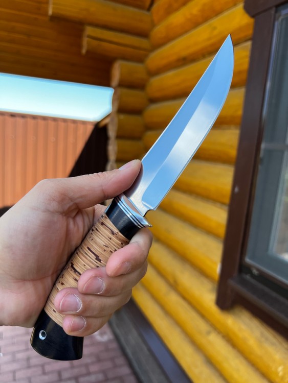 Нож Щучий кованая сталь х12мф рукоять береста 