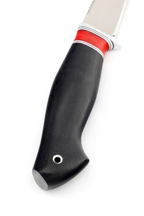 Нож Белуга сталь кованая Х12МФ рукоять вставка акрил красный, черный граб 