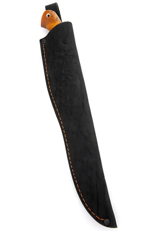 Нож Филейный большой (узкий) сталь кованая 95Х18 рукоять карельская береза янтарная 