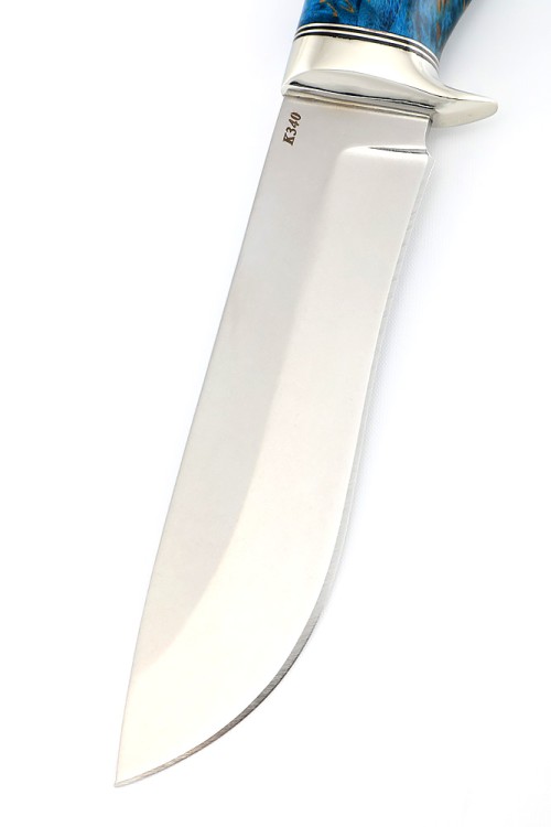 Нож Вятич сталь К340 рукоять мельхиор, карельская береза синяя 