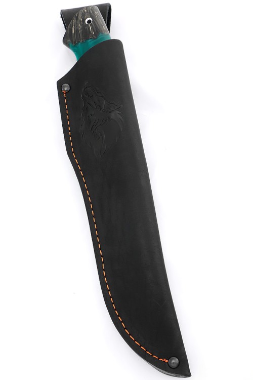 Нож Бурлак сталь кованая Х12МФ долы, рукоять гибрид: акрил зеленый; кап клена черный 