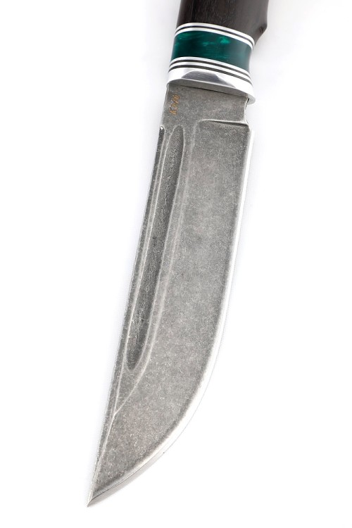 Нож Ящер из стали К340 рукоять вставка акрил зеленый, черный граб 