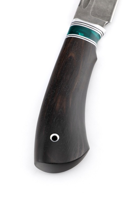 Нож Ящер из стали К340 рукоять вставка акрил зеленый, черный граб 