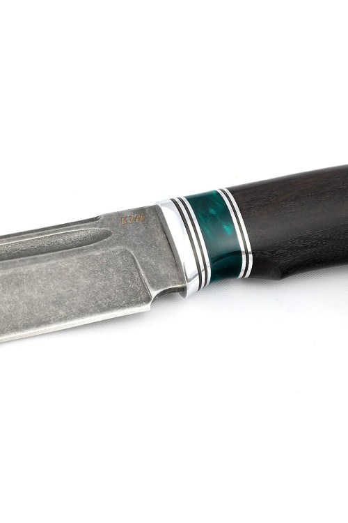 Нож Ящер из стали К340 рукоять вставка акрил зеленый, черный граб 