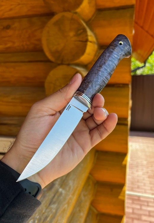 Нож Гарпун сталь кованая х12мф рукоять карельская береза фиолетовая 