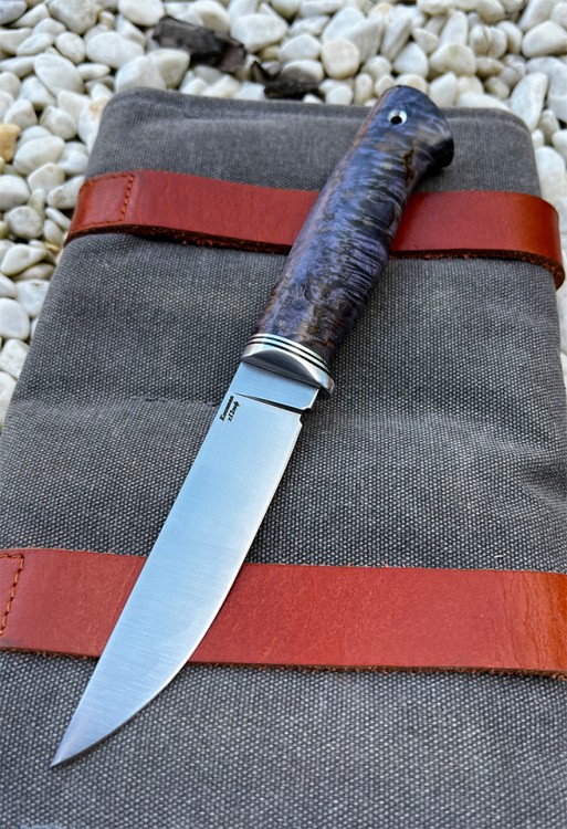 Нож Гарпун сталь кованая х12мф рукоять карельская береза фиолетовая 