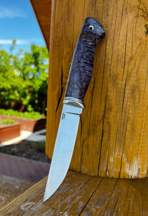 Нож Гарпун сталь кованая х12мф рукоять карельская береза фиолетовая 