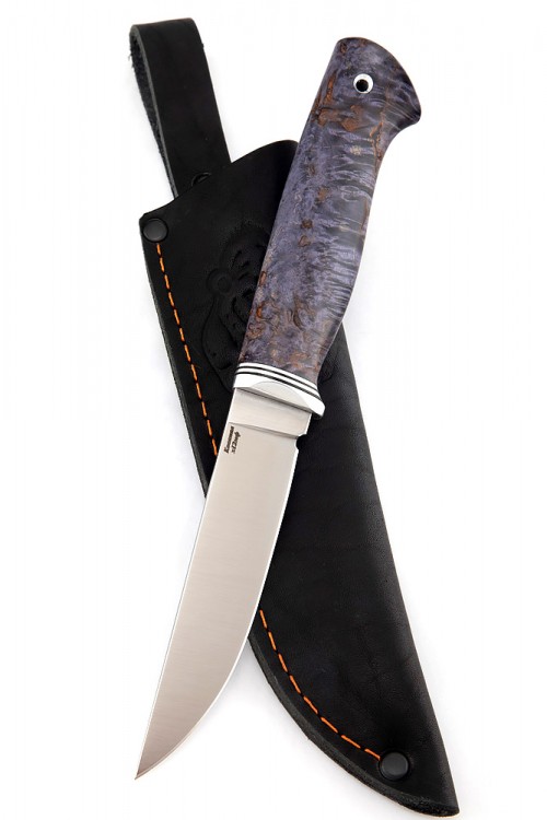 Нож Гарпун сталь кованая х12мф рукоять карельская береза фиолетовая 