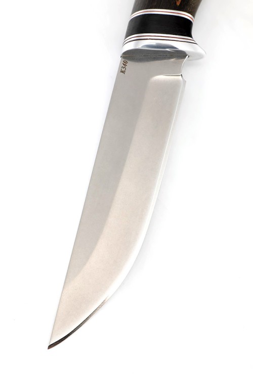 Нож Хантер сталь К340 рукоять вставка черный граб, карельская береза коричневая 