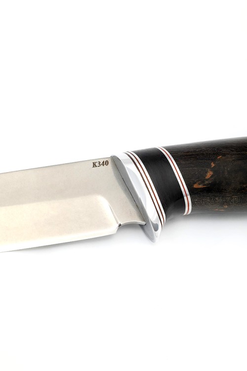 Нож Хантер сталь К340 рукоять вставка черный граб, карельская береза коричневая 