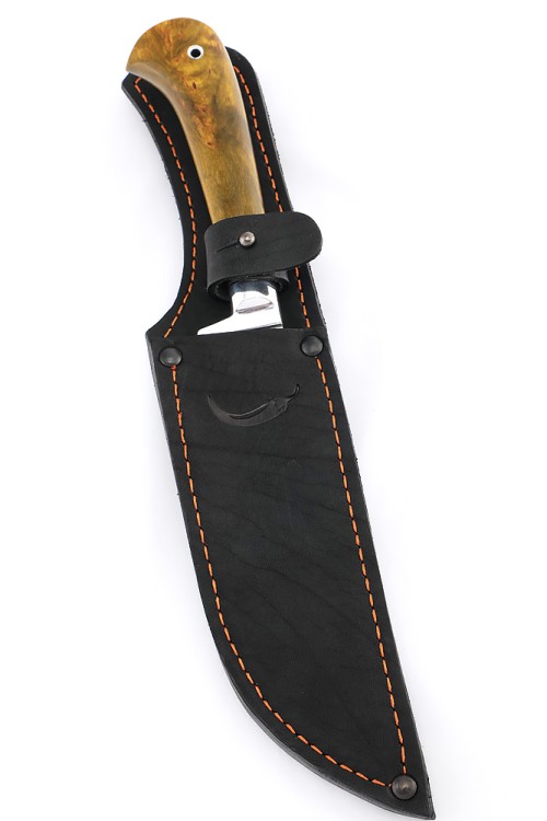 Нож Узбек-2 сталь кованая 95х18 рукоять карельская береза янтарная 