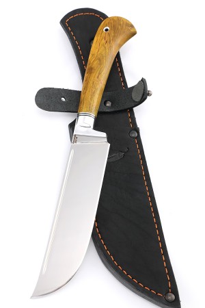 Нож узбекский-2 сталь кованая 95х18 рукоять карельская береза янтарная