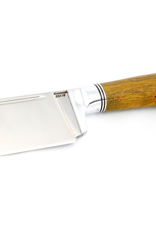 Нож Узбек-2 сталь кованая 95х18 рукоять карельская береза янтарная 