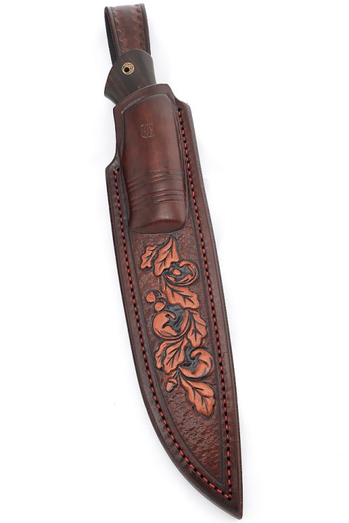 Эксклюзивный нож Стрела (сложный авторский дамаск с никелем, больстер серебро, вставка зуб мамонта, железное дерево, ФОРМОВАННЫЕ НОЖНЫ 