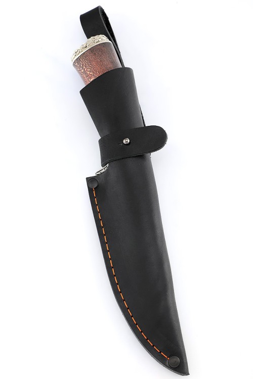 Нож Волк сталь кованая 95Х18, долы, рукоять мельхиор, платан 