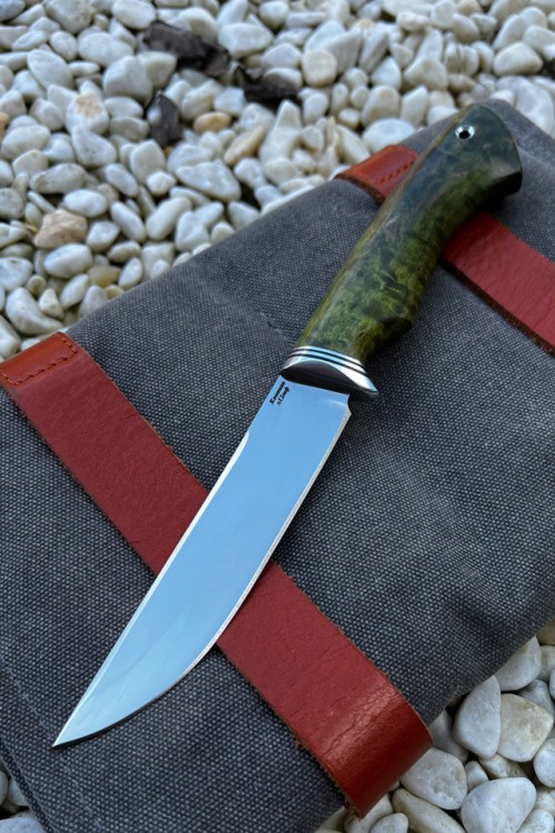 Нож Пума сталь кованая х12мф рукоять стабилизированная карельская береза зелёная 