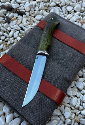 Нож Пума сталь кованая х12мф рукоять стабилизированная карельская береза зелёная