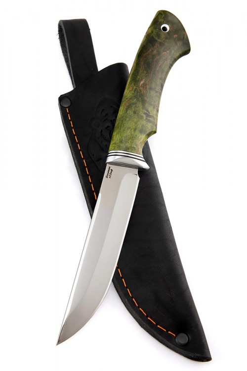 Нож Пума сталь кованая х12мф рукоять стабилизированная карельская береза зелёная 