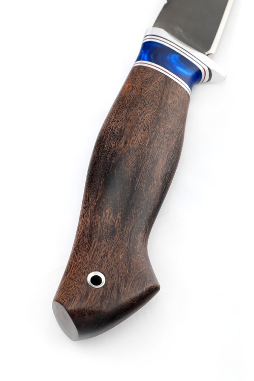 Нож Белуга сталь булат рукоять вставка акрил синий, карельская береза коричневая 