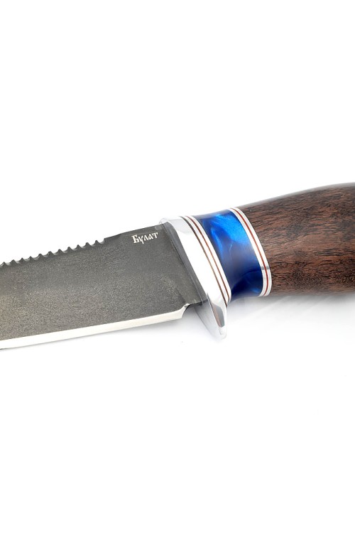 Нож Белуга сталь булат рукоять вставка акрил синий, карельская береза коричневая 